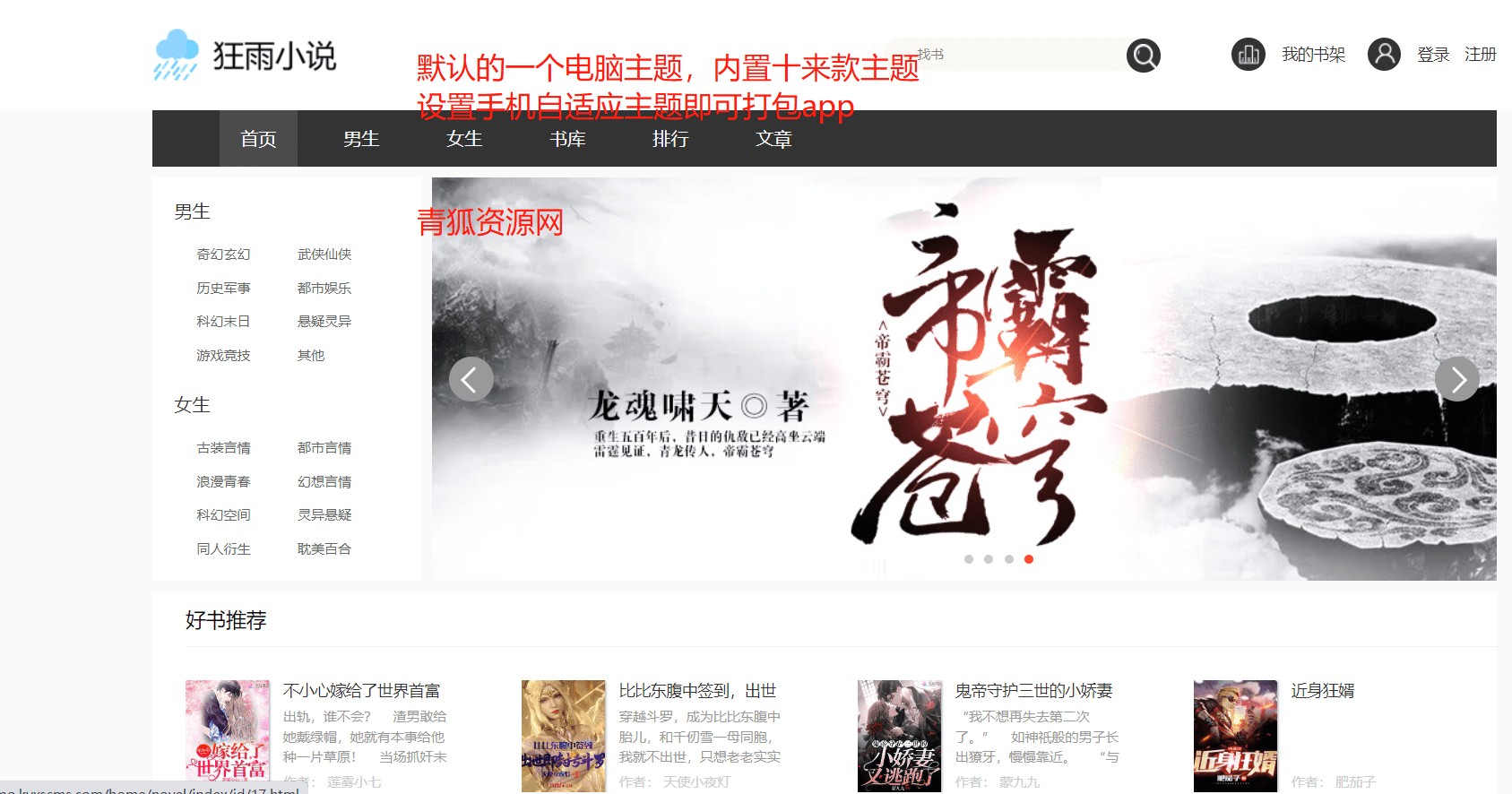 最新狂雨小说系统可打包-安卓/ios/app-带自动采集插件-青狐资源网